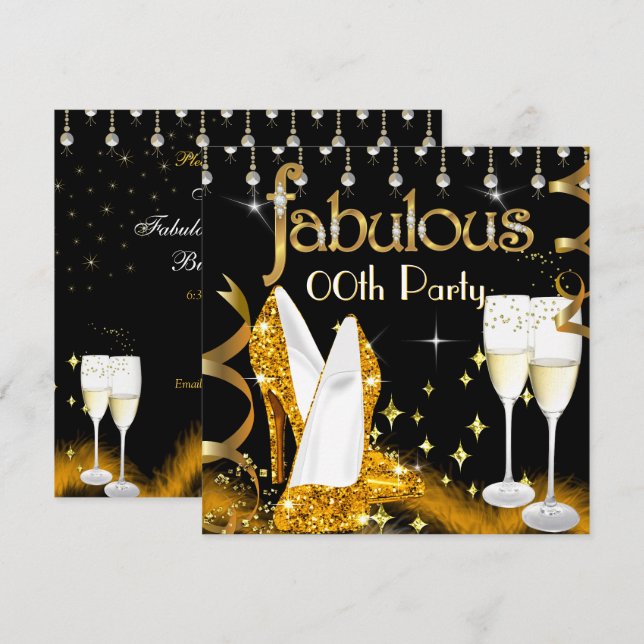 Invitación Fabuloso Fiesta de champán Purpurina de tacones al (Anverso / Reverso)