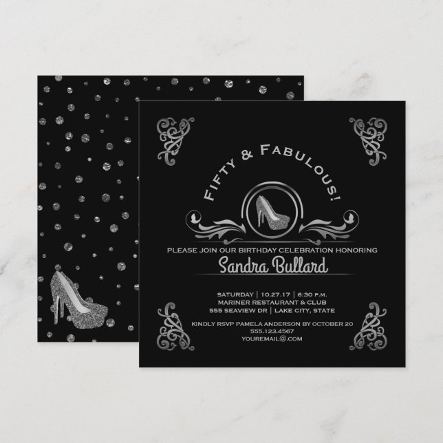 Invitación Fabuloso Fiesta de cumpleaños de 50 Silver High He (Anverso / Reverso)