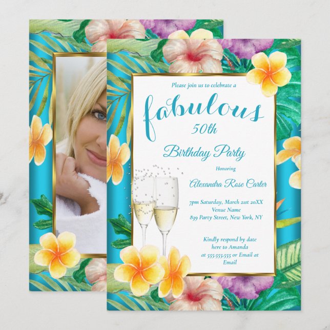 Invitación Fabuloso Fiesta de fotografía azul tropical Verde  (Anverso / Reverso)