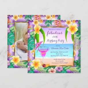 Invitación Fabuloso Fiesta de fotos de cócteles Tropical Purp