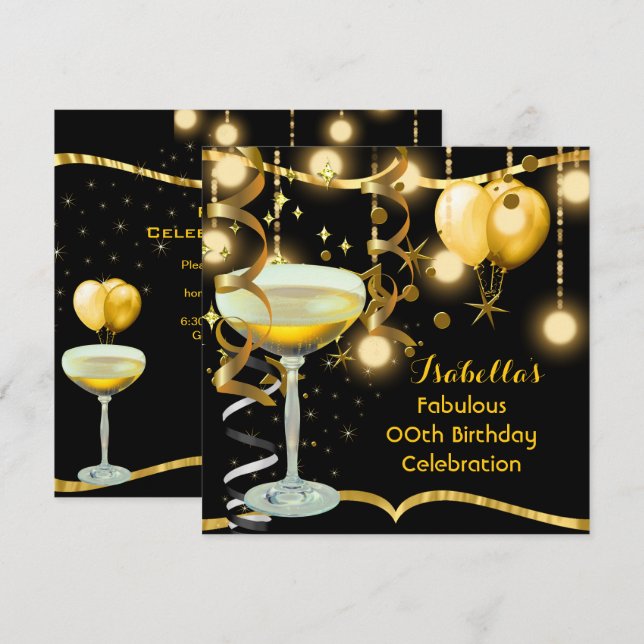 Invitación Fabuloso Fiesta de la Celebración del Oro de Champ (Anverso / Reverso)