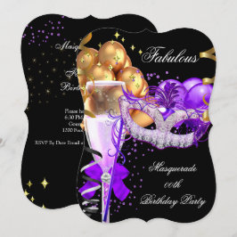 Invitación Fabuloso Fiesta de la Mascarada Negra de Oro Púrpu