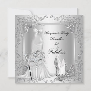 Invitación Fabuloso Fiesta de mascarada 50 cumpleaños Plata 2