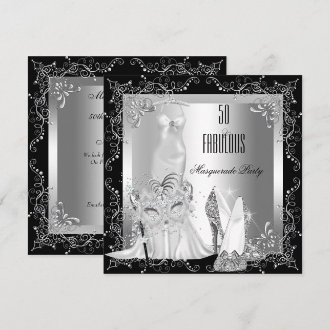 Invitación Fabuloso Fiesta de Masquerade 50 cumpleaños platea (Anverso / Reverso)