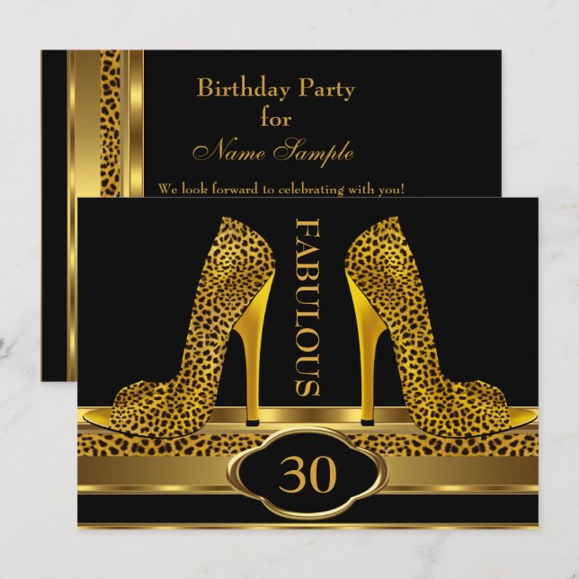 Invitación Fabuloso Fiesta de tacones altos Leopard Gold Chee (Anverso / Reverso)