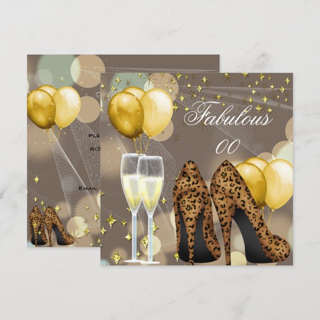 Invitación Fabuloso Fiesta del Leopardo Beige Gold Champagne (Anverso / Reverso)