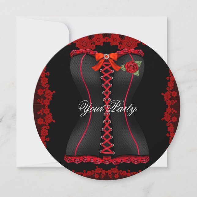 Invitación Fabuloso Fiesta Red Black Lace Corset (Anverso)