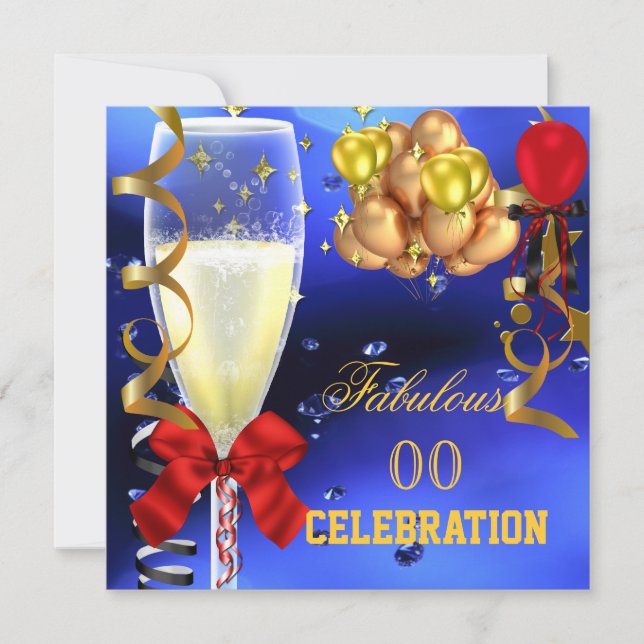 Invitación Fabuloso Fiesta Red Gold Blue Birday Party (Anverso)
