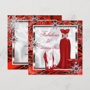 Invitación Fabuloso Fiesta Rojo Plata Talla de Vestido H7