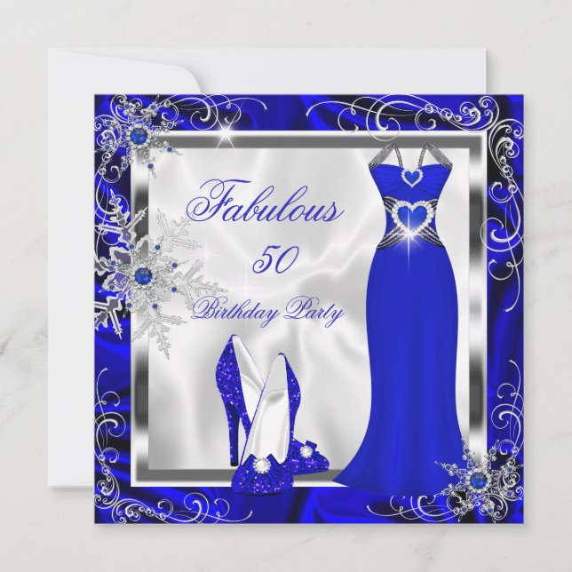 Invitación Fabuloso Fiesta Royal Blue Silver Vestido Heather  (Anverso)