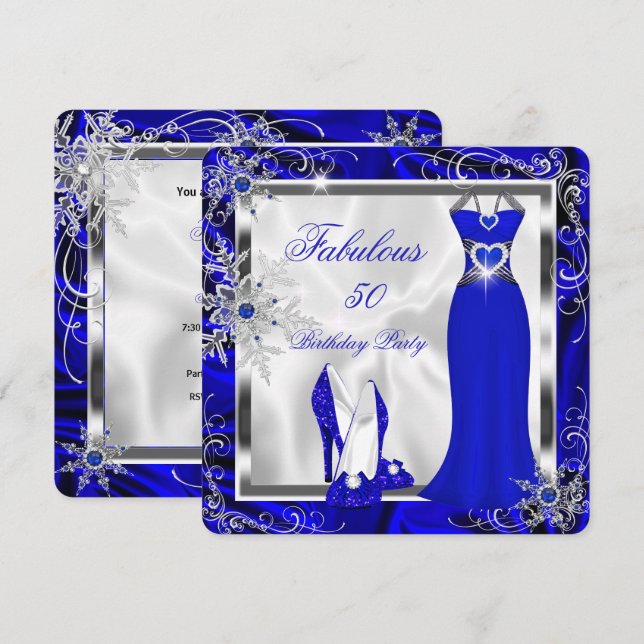 Invitación Fabuloso Fiesta Royal Blue Silver Vestido Heather  (Anverso / Reverso)