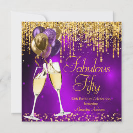Invitación Fabuloso Fifty Purple Purpurina Gold Champagne SQ