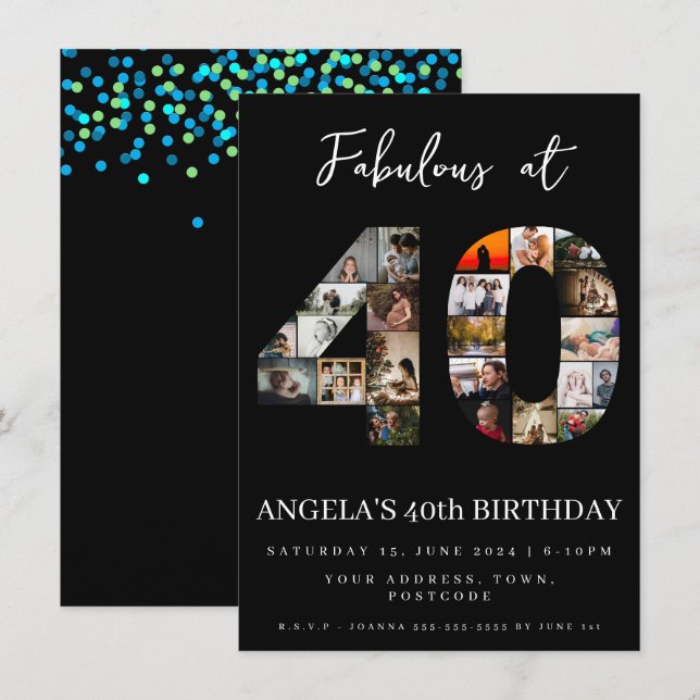 Invitación Fabuloso fotomontaje de 40 años (Anverso / Reverso)
