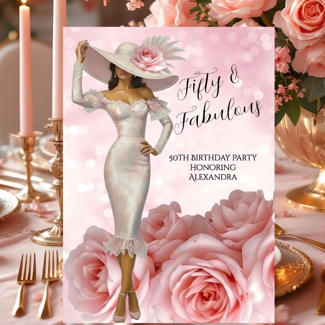 Invitación Fabuloso glamour de cumpleaños mujer rosa (Subido por el creador)