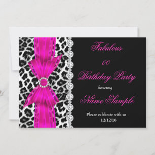 Invitación Fabuloso Hot Pink Leopard Birday Party Black