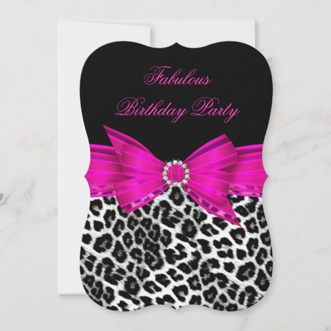 Invitación Fabuloso Hot Pink Leopard Birday Party Black 3 (Anverso)