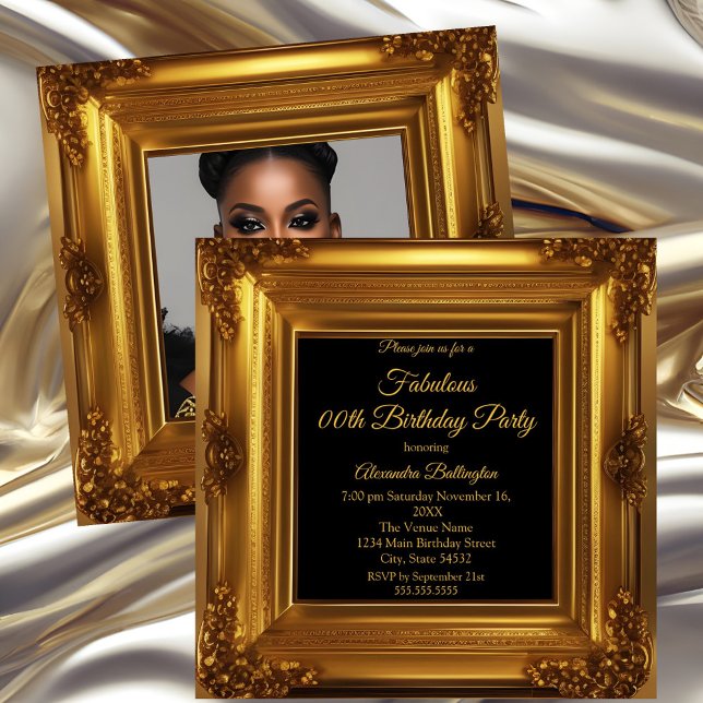 Invitación Fabuloso marco de oro para la fiesta de cumpleaños (Subido por el creador)