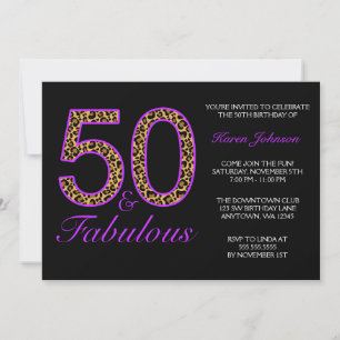 Invitación Fabuloso partido de cumpleaños 50° morado del leop