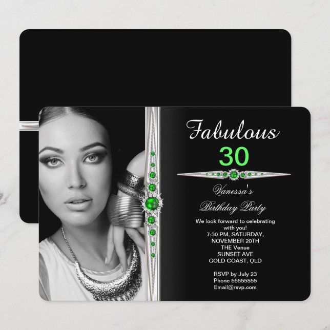 Invitación Fabuloso partido de cumpleaños fotográfico Lime Gr (Anverso / Reverso)