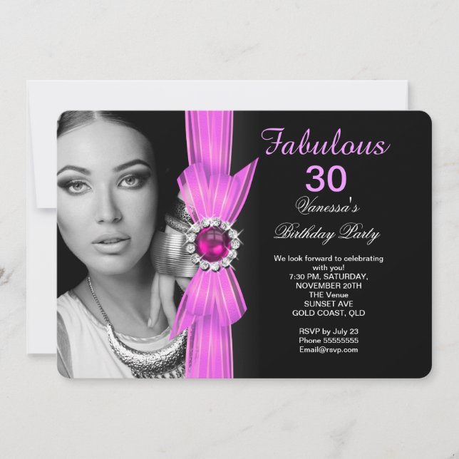 Invitación Fabuloso partido de cumpleaños fotográfico Pink Bl (Anverso)