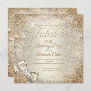Invitación Fabuloso Pearl Bow Beige Cream Gold Snowflake