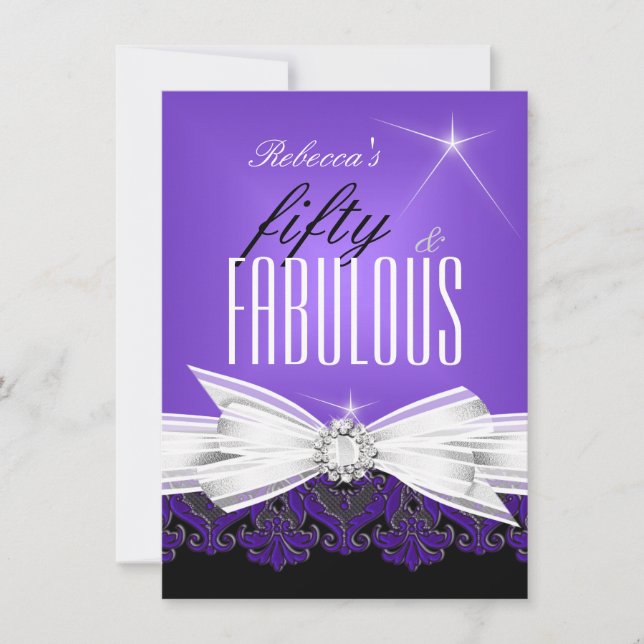 Invitación Fabuloso Purple Lace Black 50th Birthday Party 2 (Anverso)