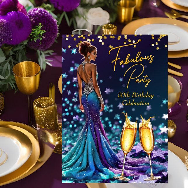 Invitación Fabuloso Purpurina de cumpleaños Purple Verde azul (Subido por el creador)