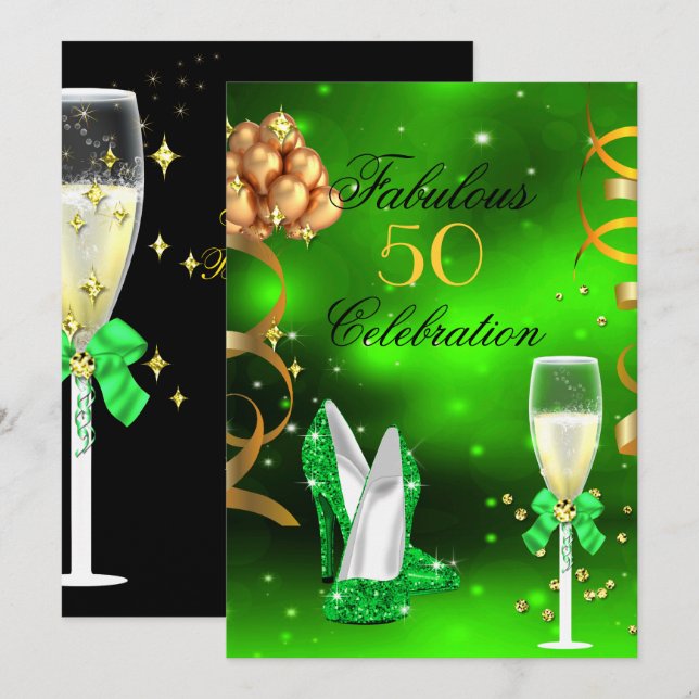 Invitación Fabuloso Purpurina Fiesta de champagne Lime Green  (Anverso / Reverso)