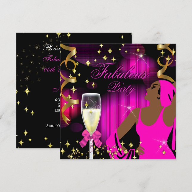 Invitación Fabuloso Purpurina Hot Pink Diva Cumpleaños (Anverso / Reverso)