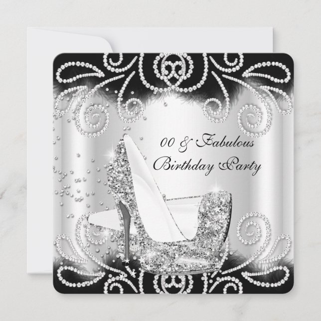 Invitación Fabuloso Purpurina Plata de tacones altos Cumpleañ (Anverso)