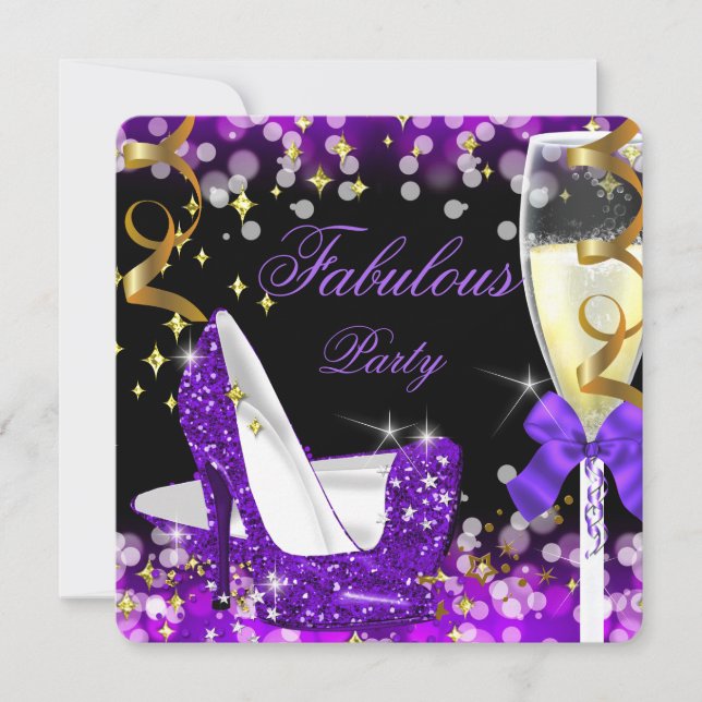 Invitación Fabuloso Purpurina Púrpura de alto talón Cumpleaño (Anverso)
