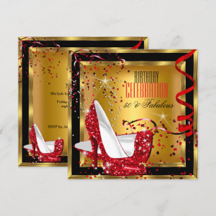 Invitación Fabuloso Purpurina Red High Heels Gold Birday 2