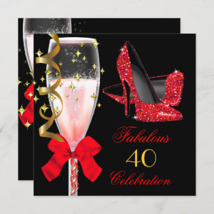 Invitación Fabuloso Purpurina Rojo Heels Black Gold Birday
