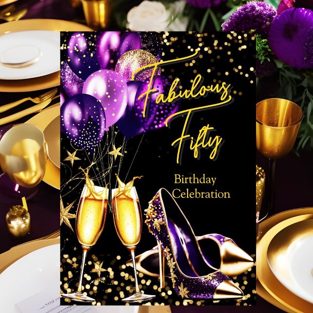 Invitación Fabuloso Purpurina Tacones de oro morado Champagne (Subido por el creador)