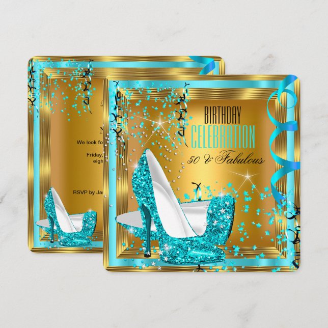 Invitación Fabuloso Purpurina Verde azulado de tacones altos  (Anverso / Reverso)