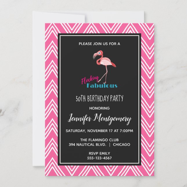 Invitación Fabuloso Rebaño de Flamencos Rosa de Cumpleaños (Anverso)