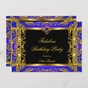 Invitación Fabuloso Royal Blue Black Gold Birday Party