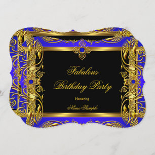 Invitación Fabuloso Royal Blue Black Gold Birday Party
