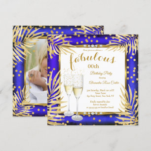 Invitación Fabuloso Royal Blue Gold Palms Champagne Fiesta