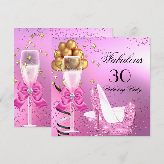 Invitación Fabuloso Shimmer Light Pink High Heels Cumpleaños (Anverso / Reverso)