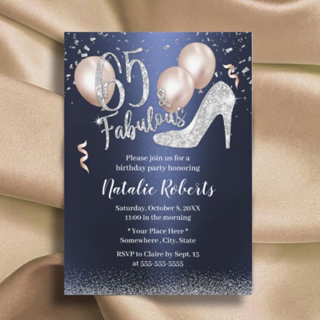 Invitación Fabuloso Silver High Heel Navy Blue 65 cumpleaños (Subido por el creador)