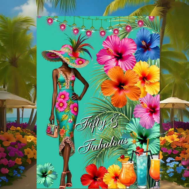 Invitación Fabuloso Tropical 50 cumpleaños Hibiscus colorido (Subido por el creador)