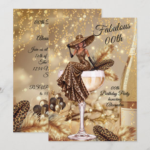 Invitación Fabuloso vestido de cumpleaños leopardo dorado cha