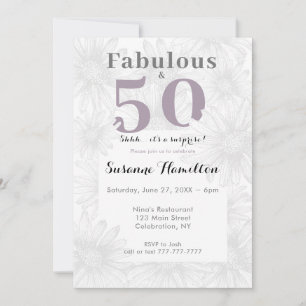 Invitación Fabuloso y 50 Simple Flor Gris