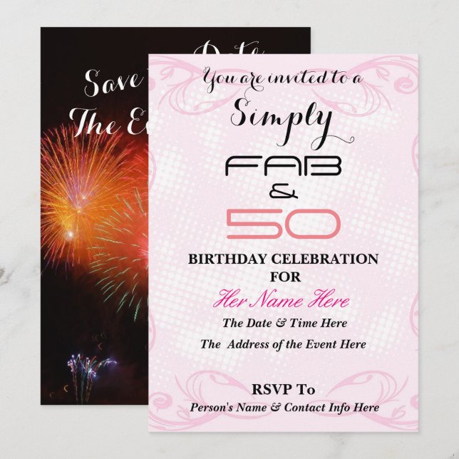 Invitación Fabuloso y 50 - Simplemente FAB y 50 - (Anverso / Reverso)