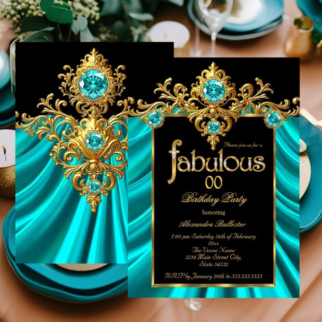 Invitación Fabuloso y elegante cumpleaños Verde azulado Gemas (Subido por el creador)