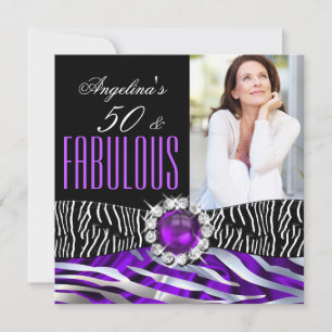 Invitación Fabulosos 50 Cebra Seda Púrpura Cumpleaños Platead