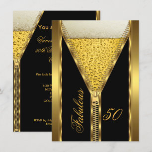 Invitación Fabulosos 50 Elegantes Bebida de Cerveza Dorada co