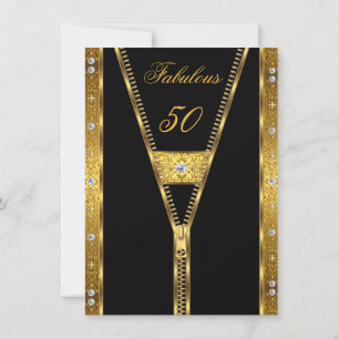 Invitación Fabulosos 50 Elegantes Diamante Joya Dorado Negro