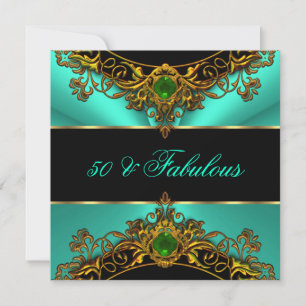 Invitación Fabulosos 50 Elite Cumpleaños Verde Jade Negro Oro